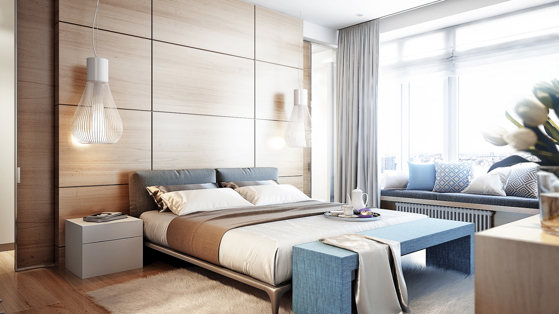 Bright,And,Cozy,Modern,Bedroom,With,Dressing,Room,,Large,Window