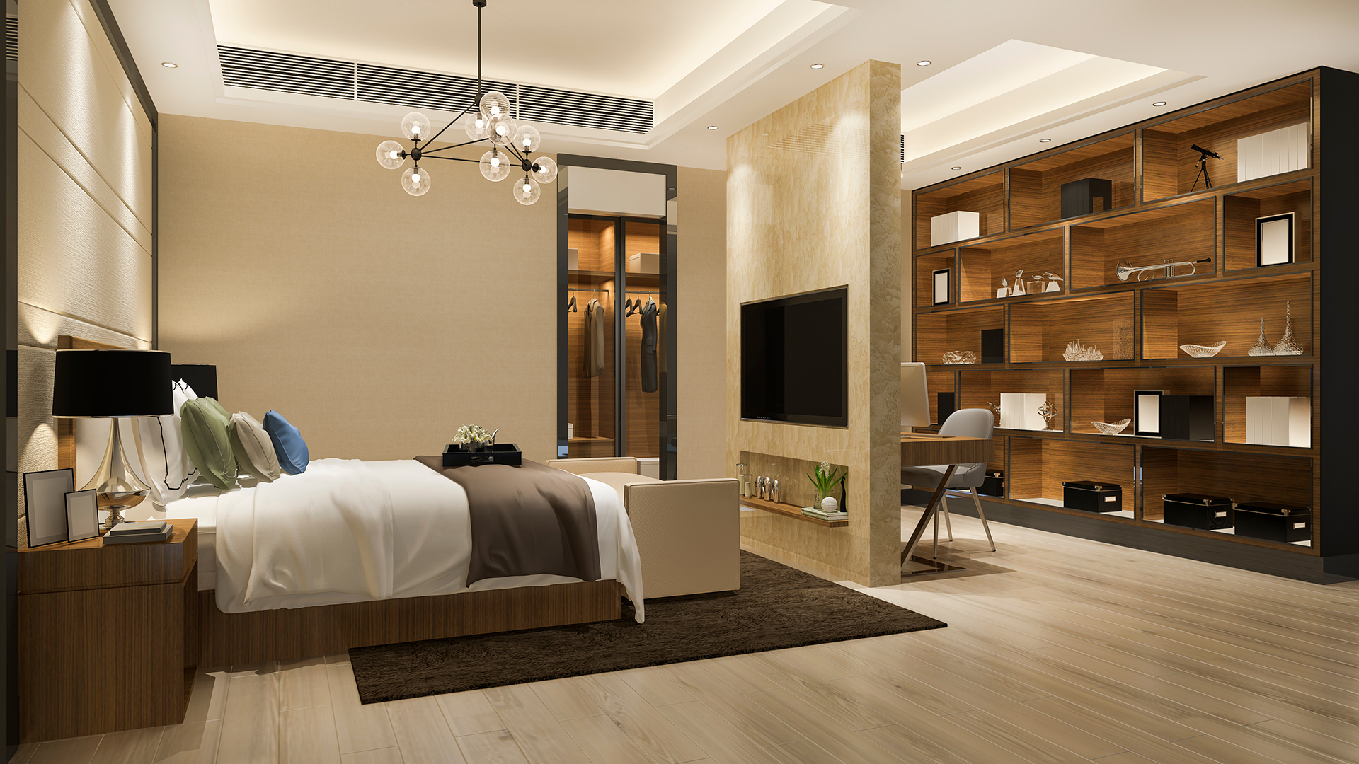 3d,Rendering,Beautiful,Luxury,Bedroom,Suite,In,Hotel,With,Tv