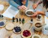 Natural soap workshop. Mixing ingredients to make soap